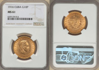 Republic gold 10 Pesos 1916 MS61 NGC, Philadelphia mint, KM20, Fr-3. Two year type. 

HID09801242017

© 2022 Heritage Auctions | All Rights Reserved