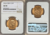 Republic gold 10 Pesos 1916 AU58 NGC, Philadelphia mint, KM20, Fr-3. Two year type. 

HID09801242017

© 2022 Heritage Auctions | All Rights Reserved
