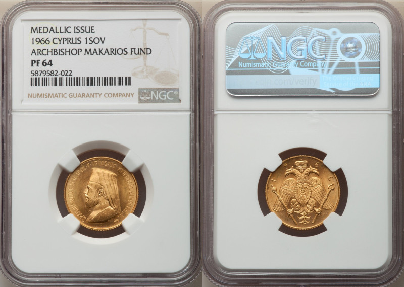 Republic gold Proof "Archbishop Makarios Fund" Medallic Sovereign 1966 PR64 NGC,...