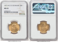 Christian IX gold 20 Kroner 1873 (h)-CS MS65 NGC, Copenhagen mint, KM791.1, Fr-295. First year of type. An alluring example with notable underlying lu...