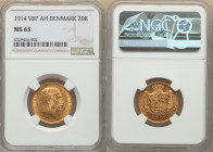 Christian X gold 20 Kroner 1914 (h)-VBP MS63 NGC, Copenhagen mint, KM817.1, Fr-299. Cuprous toned with underlying luster. 

HID09801242017

© 2022 Her...