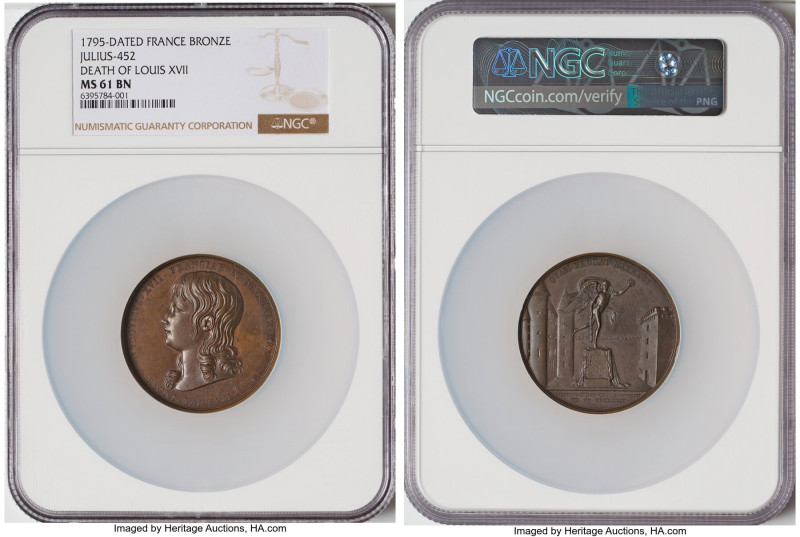 "Death of Louis XVII" bronze Medal 1795-Dated MS61 Brown NGC, Julius-452. 50mm. ...