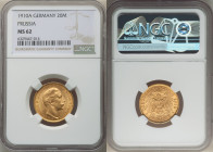 Prussia. Wilhelm II gold 20 Mark 1910-A MS62 NGC, Berlin mint, KM521, J-252. 

HID09801242017

© 2022 Heritage Auctions | All Rights Reserved