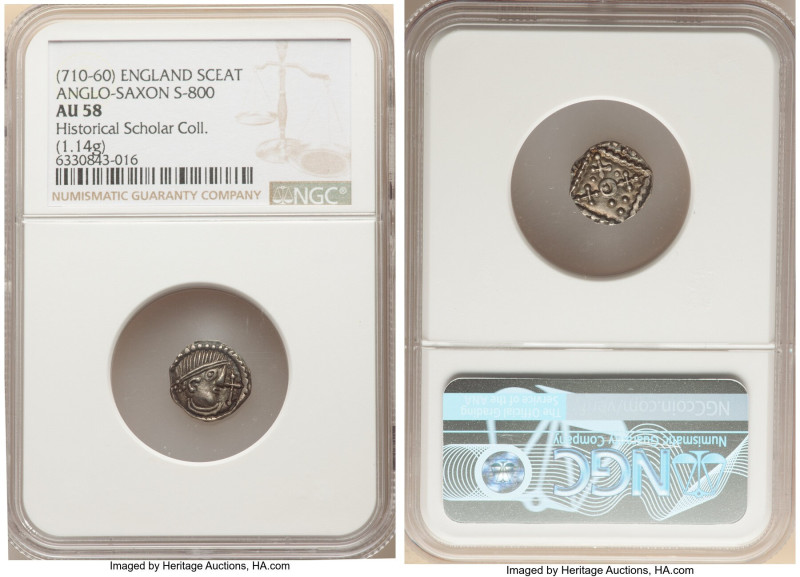 Early Anglo-Saxon. Secondary Phase Sceat ND (710-760) AU58 NGC, Series G, Type 3...