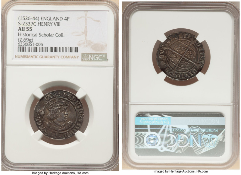 Henry VIII (1509-1547) Groat ND (1526-1544) AU55 NGC, London mint, Rose mintmark...