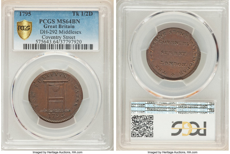 Middlesex. Coventry Street 1/2 Penny Token 1795 MS64 Brown PCGS, D&H-292. 

HID0...