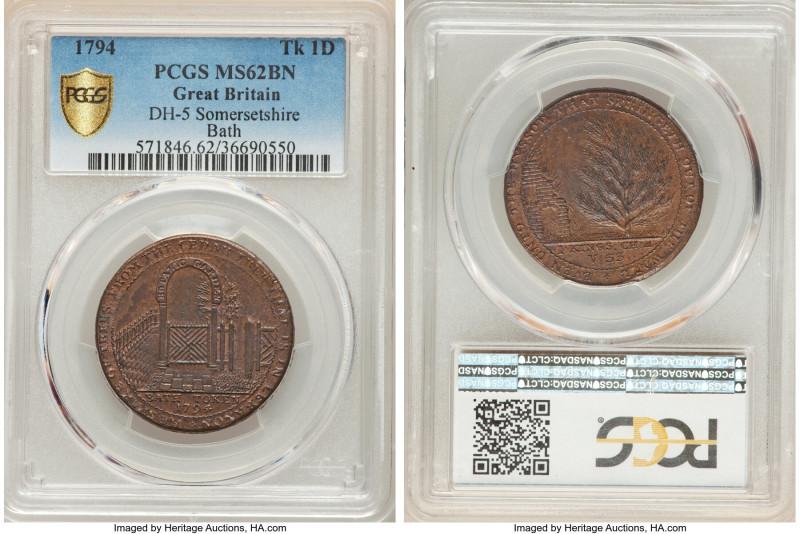 Somersetshire. Bath Penny Token 1794 MS62 Brown PCGS, D&H-5. 

HID09801242017

©...