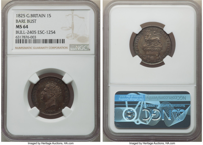 George IV "Bare Head" Shilling 1825 MS64 NGC, KM694, S-3812, ESC-1254, Bull-2405...