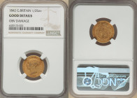 Victoria gold 1/2 Sovereign 1842 Good Details (Obverse Damage) NGC, KM735.1, S-3859. 

HID09801242017

© 2022 Heritage Auctions | All Rights Reserved