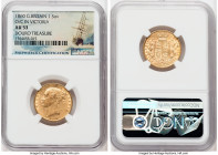 Victoria gold Sovereign 1860 AU53 NGC, KM736.1. Variety with O/C in Victoria. Shipwreck Certification - Douro Treasure. 

HID09801242017

© 2022 Herit...