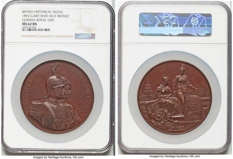 Victoria bronze "German Royal Visit" Medal 1893 MS62 Brown NGC, BHM-3412, Eimer-...