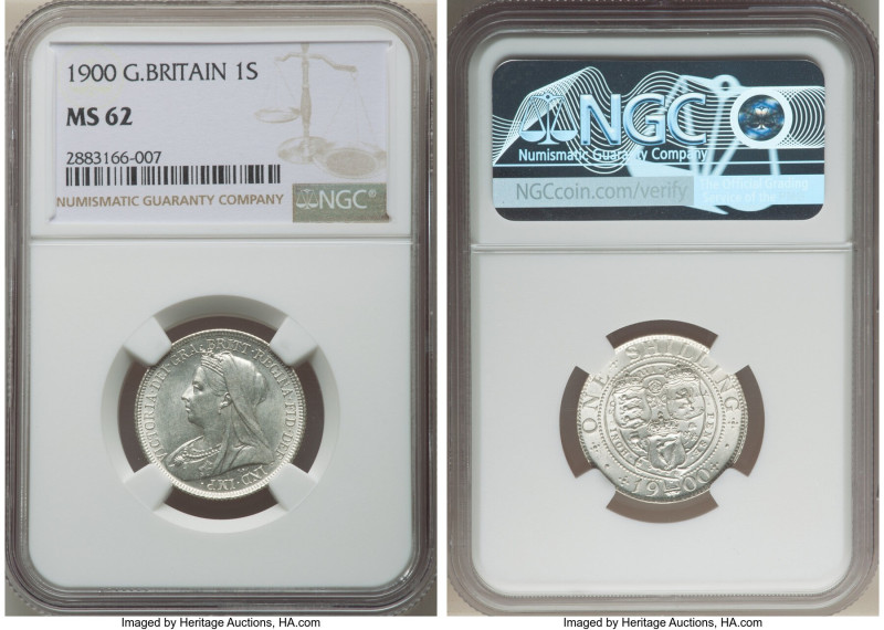 Victoria 3-Piece Certified Assorted Items NGC, 1) Shilling 1900, MS62 2) Penny 1...