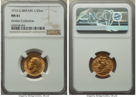 George V gold 1/2 Sovereign 1912 MS61 NGC, KM819. Delightful rolling luster that glints in satisfying fashion. Ex. Amber Collection From the Amber Col...