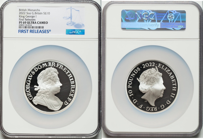 Elizabeth II silver Proof "King George I" 10 Pounds (5 oz) 2022 PR69 Ultra Cameo...