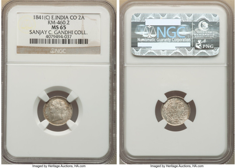 British India. Victoria 2 Annas 1841-(c) MS65 NGC, Calcutta mint, KM460.2. Briti...