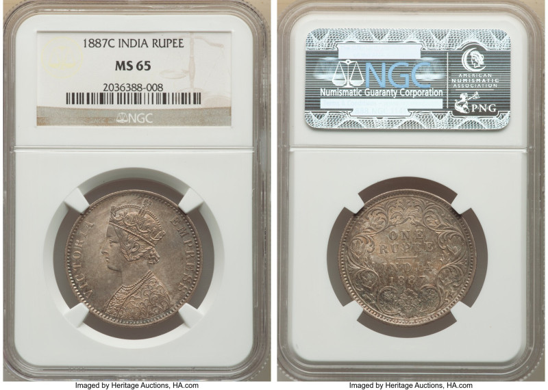 British India. Victoria Rupee 1887-C MS65 NGC, Calcutta mint, KM492. 

HID098012...