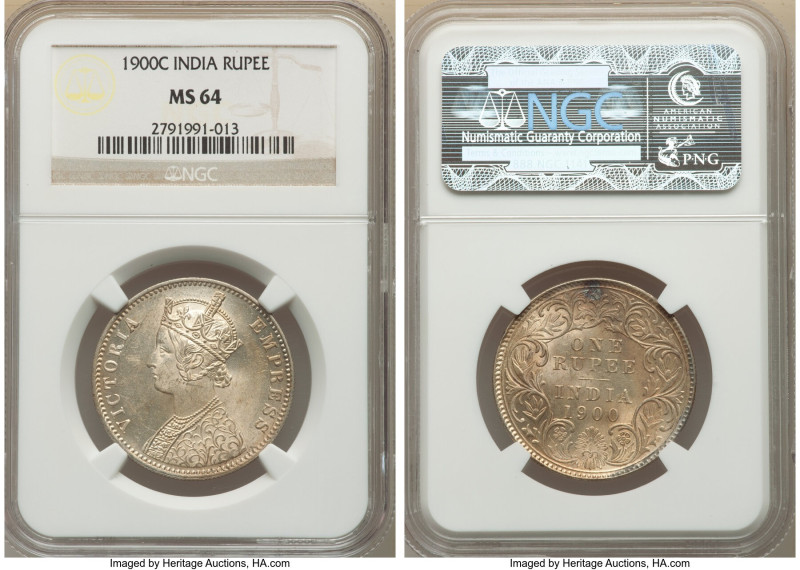 British India. Victoria Rupee 1900-C MS64 NGC, Calcutta mint, KM492. 

HID098012...