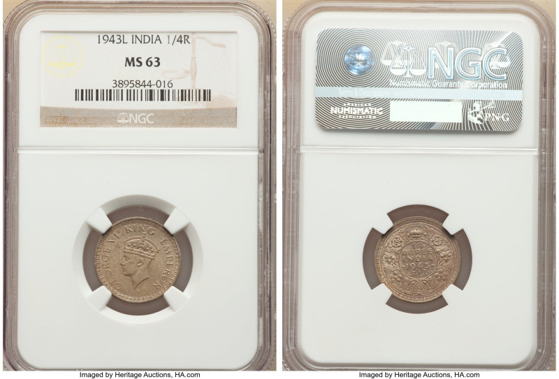 British India. George VI 1/4 Rupee 1943-L MS63 NGC, Lahore mint, KM547. 

HID098...