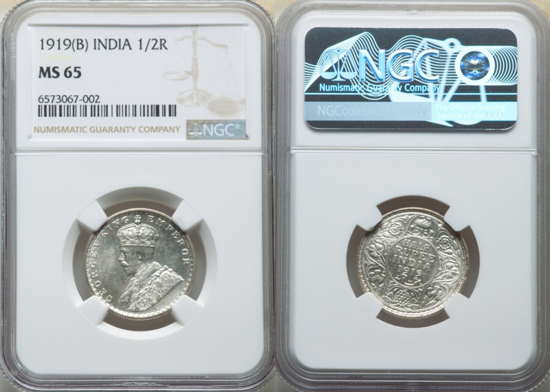 British India. George V 1/2 Rupee 1919-(b) MS65 NGC, Bombay mint, KM522. 

HID09...