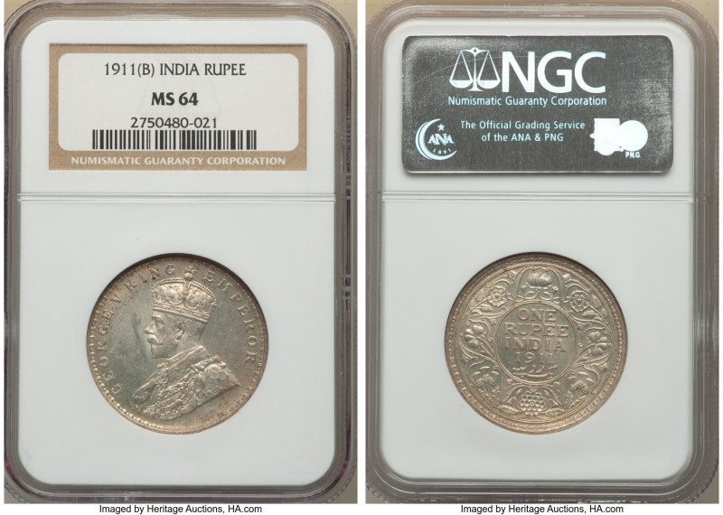 British India. George V Rupee 1911-(b) MS64 NGC, Bombay mint, KM523. 

HID098012...