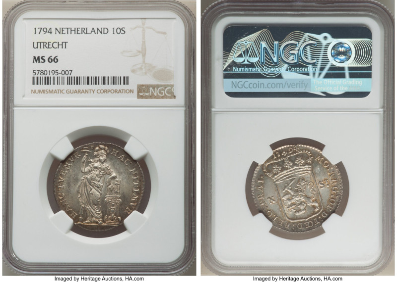 Utrecht. Provincial 10 Stuivers 1794 MS66 NGC, KM110. 

HID09801242017

© 2022 H...