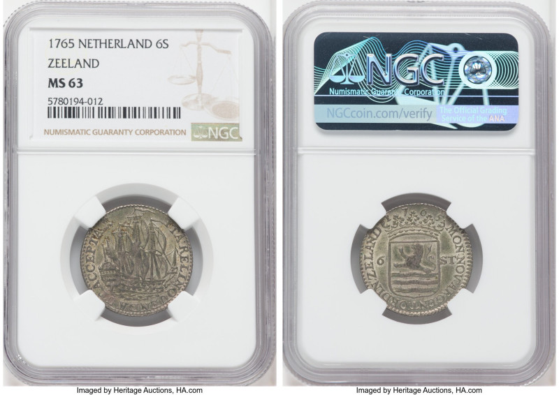 Zeeland. Provincial 6 Stuivers 1765 MS63 NGC, Middelburg mint, KM90.2. 

HID0980...