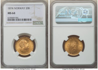Oscar II gold 20 Kroner (5 Speciedaler) 1874 MS64 NGC, Kongsberg mint, KM348, Fr-15. 

HID09801242017

© 2022 Heritage Auctions | All Rights Reserved