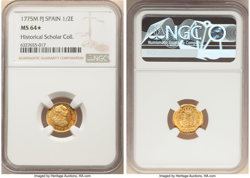 Charles III gold 1/2 Escudo 1775 M-PJ MS64 S NGC, Madrid mint, KM415.1, Fr-290. ...