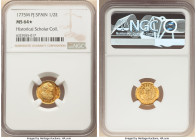 Charles III gold 1/2 Escudo 1775 M-PJ MS64 S NGC, Madrid mint, KM415.1, Fr-290. Sold with dealer and collector tags. From the Historical Scholar Colle...