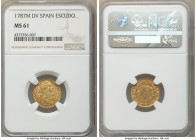 Charles III gold Escudo 1787/6 M-DV MS61 NGC, Madrid mint, KM416.2a, Cal-1369. A covetable fractional gold issue, especially as a Mint State overdate ...