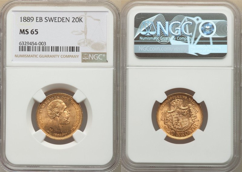 Oscar II gold 20 Kronor 1889-EB MS65 NGC, Stockholm mint, KM748, Fr-93a. 

HID09...