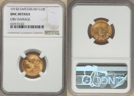 Confederation gold 10 Francs 1915-B UNC Details (Obverse Damage) NGC, Bern mint, KM36, Fr-504. 

HID09801242017

© 2022 Heritage Auctions | All Rights...