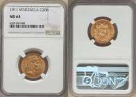 Republic gold 20 Bolivares 1911 MS64 NGC, KM-Y32. Type 1 evenly spaced dot. 

HID09801242017

© 2022 Heritage Auctions | All Rights Reserved