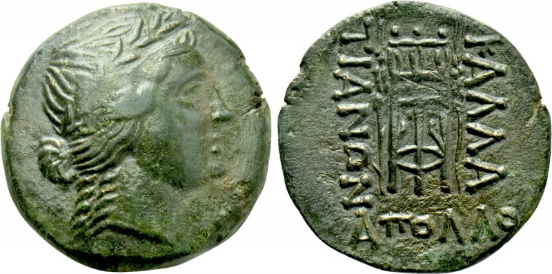 MOESIA. Kallatis. Ae (3rd-2nd centuries). Apollo, magistrate. 

Obv: Laureate ...