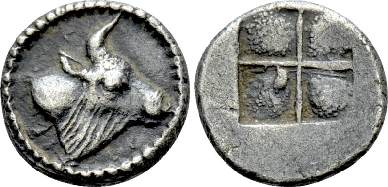 MACEDON. Akanthos. Obol (Circa 430-390 BC). 

Obv: Head and neck of bull right...