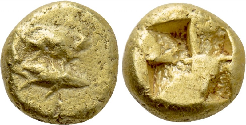MYSIA. Kyzikos. EL Hemihekte (Circa 600-550 BC). 

Obv: Tunny right; above, fo...