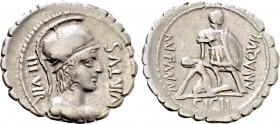 MN. AQUILIUS MN.F. MN.N. Serrate Denarius (65 BC). Rome.