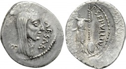 JULIUS CAESAR. Denarius (44 BC). Rome. P. Sepullius Macer, moneyer. Lifetime issue.