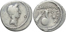JULIUS CAESAR. Denarius (42 BC). Rome. L. Mussidius Longus, moneyer.