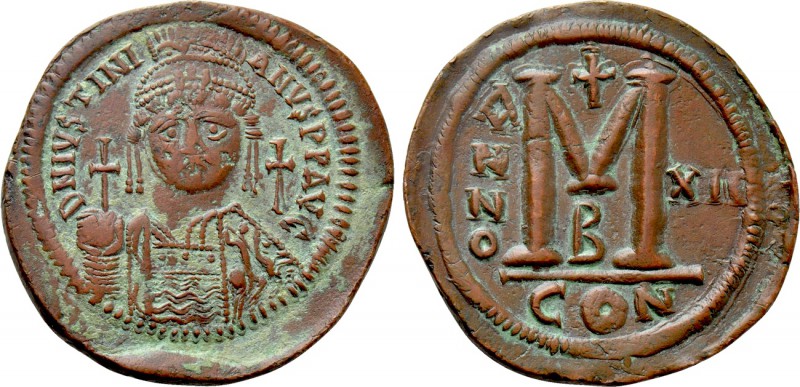 JUSTINIAN I (527-565). Follis. Constantinople. Dated RY 12 (538/9). 

Obv: D N...