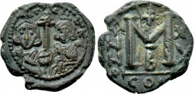 JUSTINIAN II with TIBERIUS (Second reign, 705-711). Follis. Constantinople. Dated RY 20 (704/5).