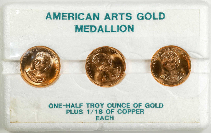 Lot of (3) 1980 Half-Ounce American Arts Gold Medallions. Marian Anderson. Mint ...