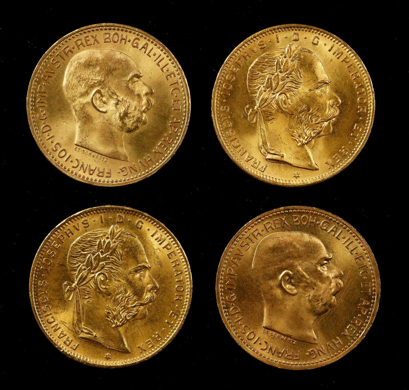 Austria. Lot of (4) 20 Corona. Mint State (Uncertified).

0.900 fine, 0.784 tr...