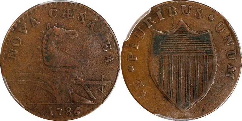 1786 New Jersey Copper. Maris 14-J, W-4810. Rarity-1. Straight Plow Beam, Stegos...