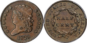 1825 Classic Head Half Cent. AU-53 (PCGS).

PCGS# 1141. NGC ID: 222T.

Estimate: $ 405