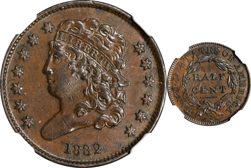 1832 Classic Head Half Cent. AU Details--Reverse Damage (NGC).

PCGS# 1159. NG...