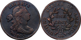 1803 Draped Bust Cent. Small Date, Small Fraction. VF Details--Cleaning (PCGS).

PCGS# 1482. NGC ID: 224G.

Estimate: $ 75