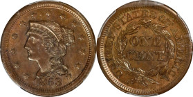 1853 Braided Hair Cent. MS-62 BN (PCGS).

PCGS# 1901. NGC ID: 226K.

Estimate: $ 185