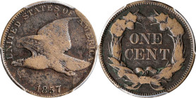 1857 Flying Eagle Cent. Type of 1857. Snow-7, FS-403. Obverse Die Clash with Liberty Head Double Eagle Die. VG Details--Environmental Damage (PCGS).
...