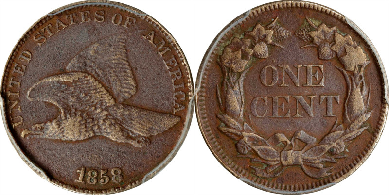 1858/7 Flying Eagle Cent. Snow-1, FS-301. Large Letters, High Leaves (Style of 1...